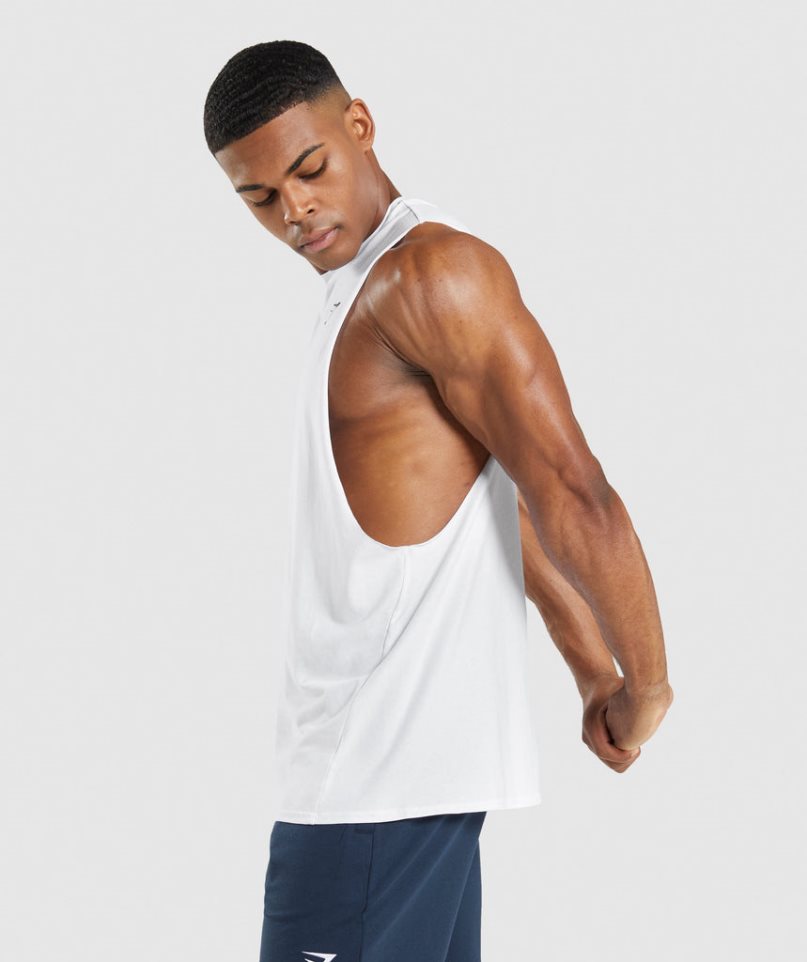 Men's Gymshark Critical 2.0 Drop Arm Tanks White | NZ 9BZKHW